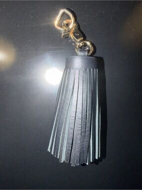 Black Leather Tassel Keychain with Gold Hardware